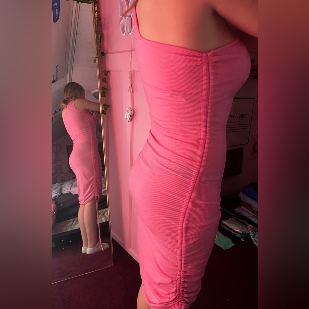 long pink one shoulder dress